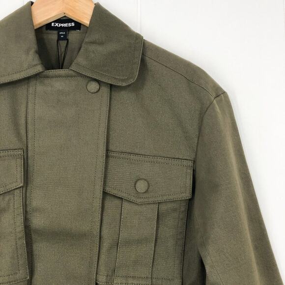 Express Utility Jacket Oversized Pockets Belt Cotton Twill Stretch Size XS Olive - Picture 4 of 16